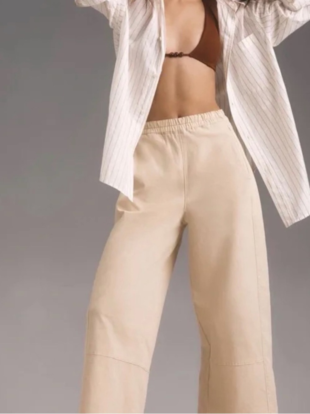 Pilcro Light Beige Wide-Leg Chinos